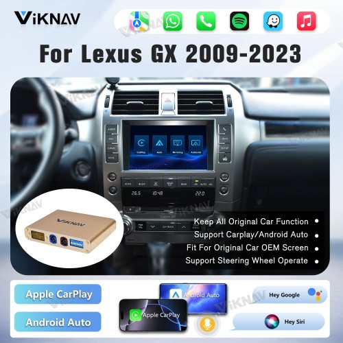 Viknav Linux Interface Box for Lexus GX 2009-2023 Wireless CarPlay Decoder Android Auto GPS Navigation Original Car Radio Screen
